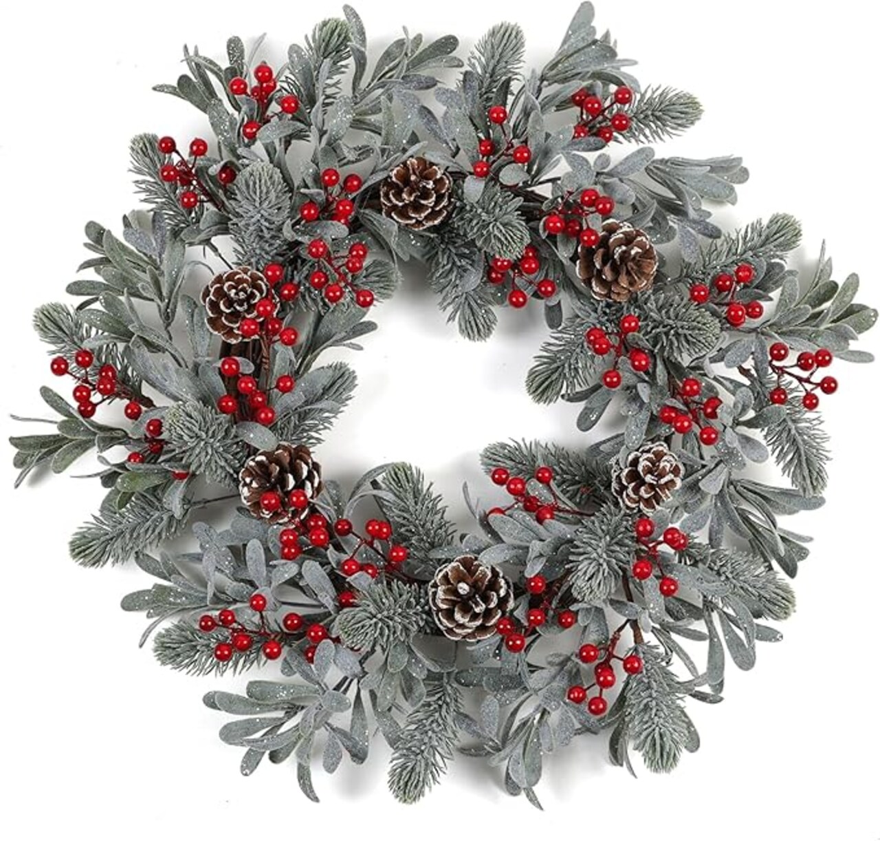 Artificial Christmas Wreath 20 Inch Christmas Wreaths for Front Door Winter Wreath with Red Holly Berries Pine Cones for Front Doors Xmas Winter Holiday Indoor and Outdoor